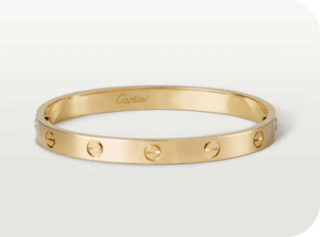 Yellow gold Cartier Love bracelet with signature screw design, available for collateral loans at Qollateral