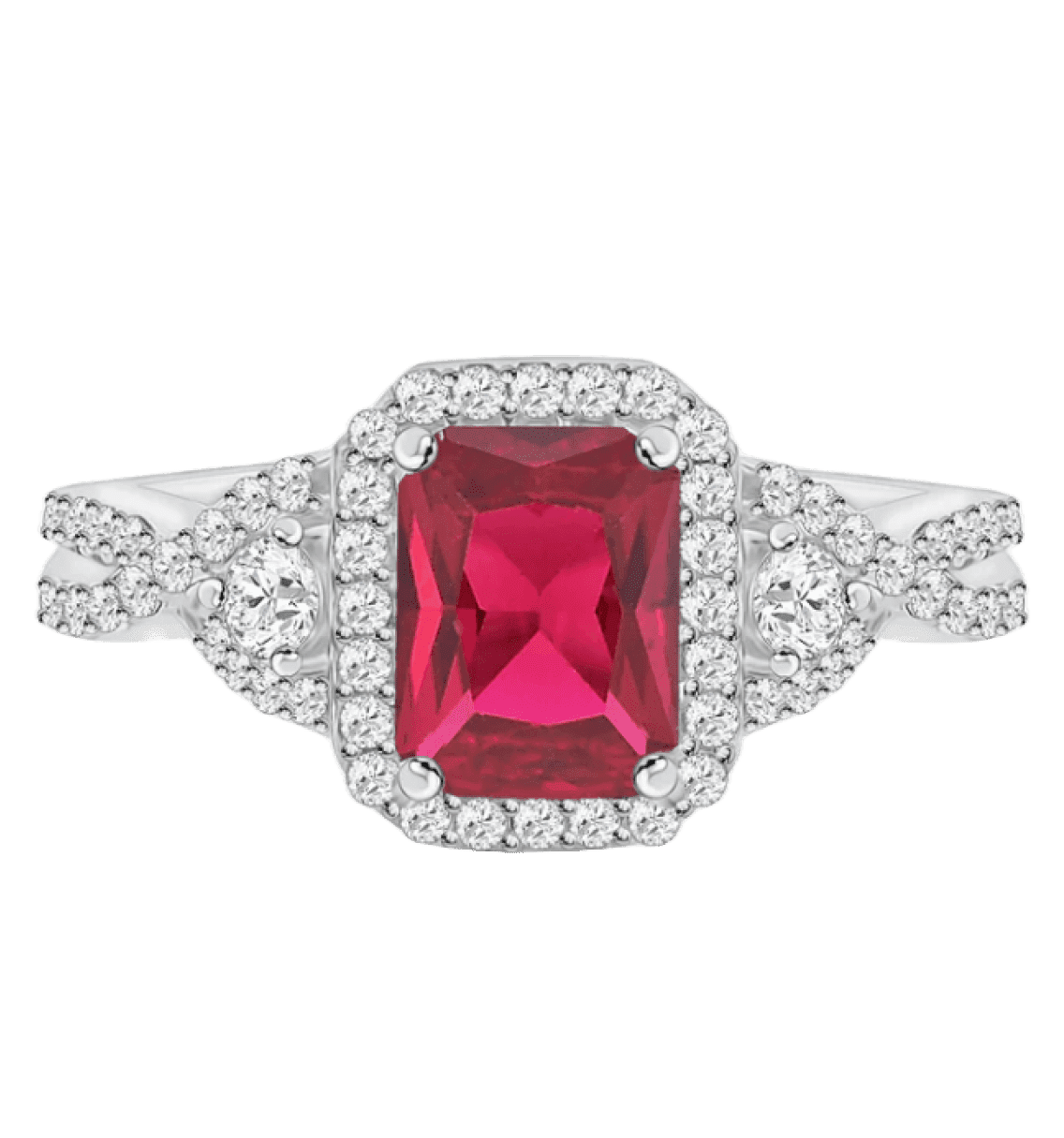 Ruby gemstone ring with diamond halo used for collateral loan.