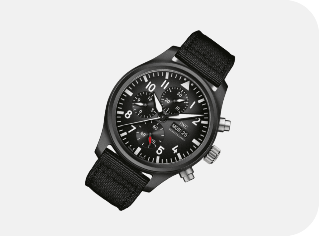 Black IWC Pilot's Watch Top Gun Ceramic Chronograph available for fast collateral loan at Qollateral