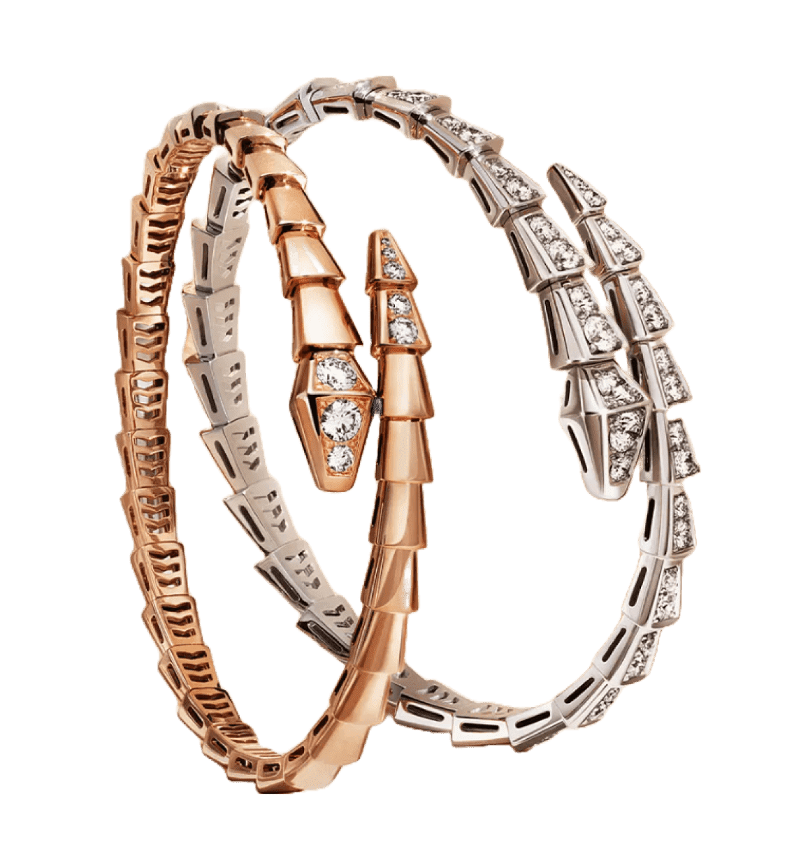 Rose gold and white gold Bvlgari Serpenti Viper bracelets used as loan collateral.