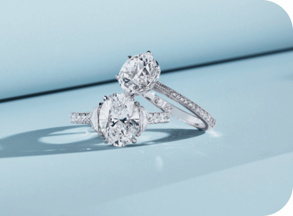 Two diamond engagement rings used for luxury collateral loan in New York.