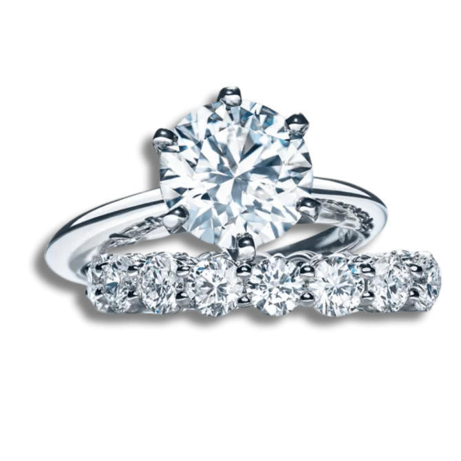 Solitaire and diamond band ring set used for secured luxury loan.