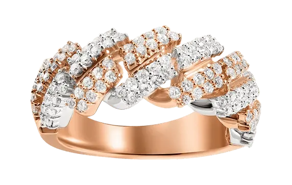 A two-tone gold and diamond Cuban link ring, an ideal asset for collateral loans at Qollateral.