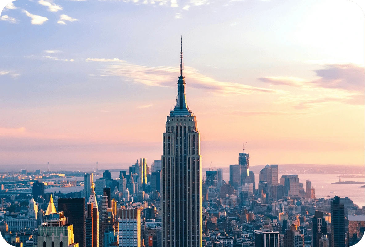 Empire State Building at sunset with New York City skyline