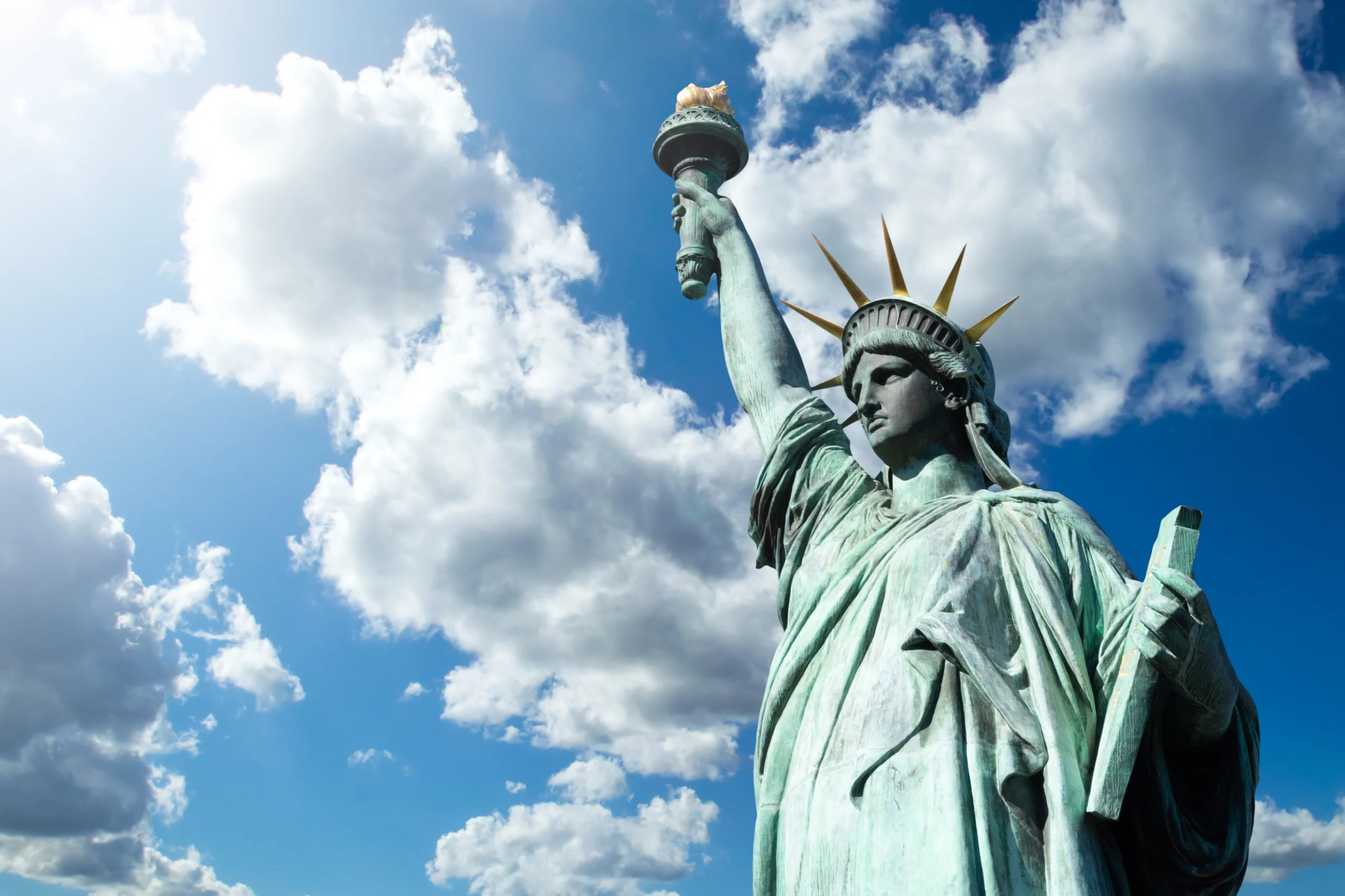 Statue of Liberty standing on Liberty Island in New York Harbor