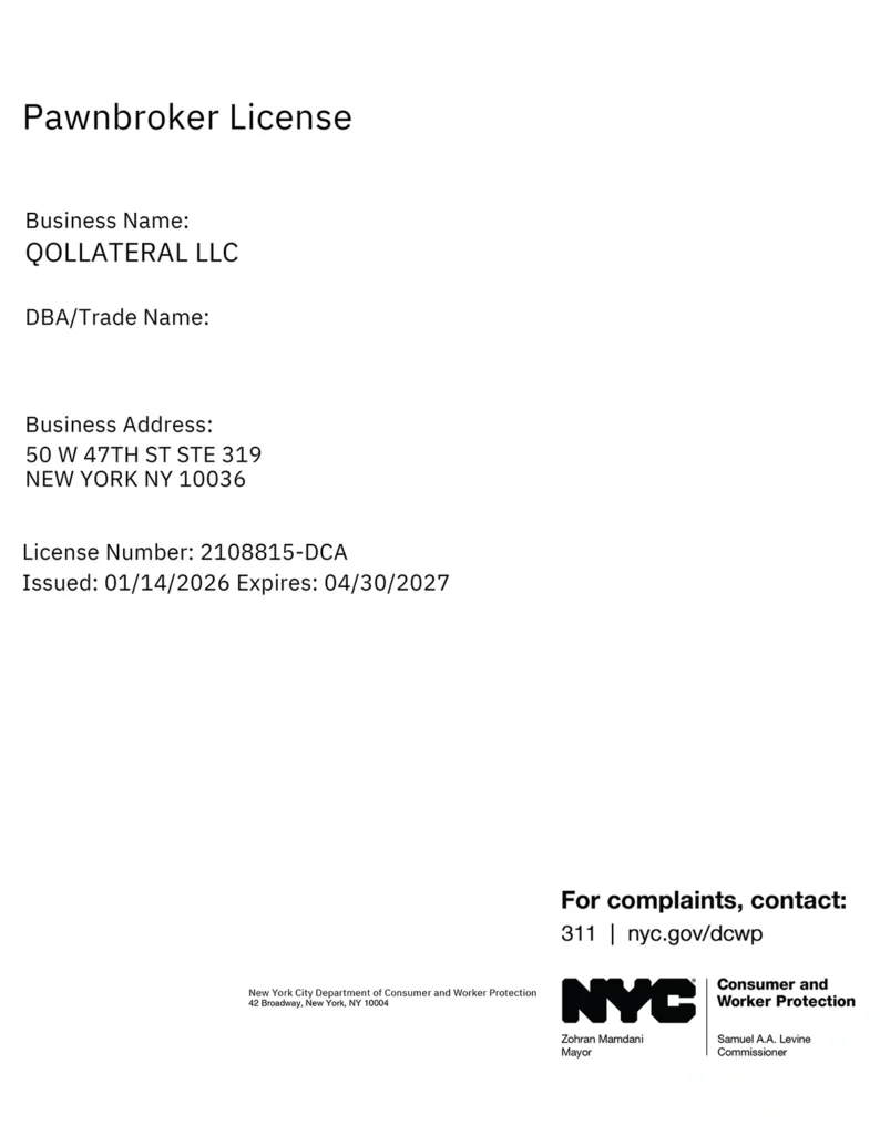 Qollateral NYC Pawnbroker License