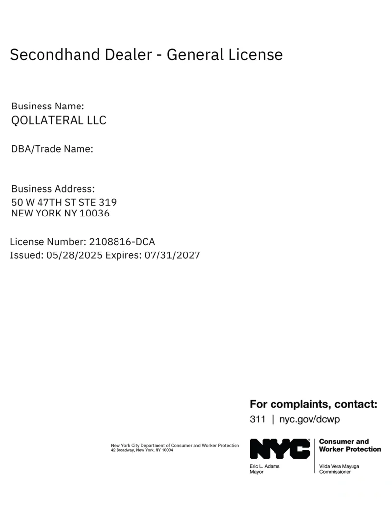 Qollateral NYC Secondhand Dealer General License