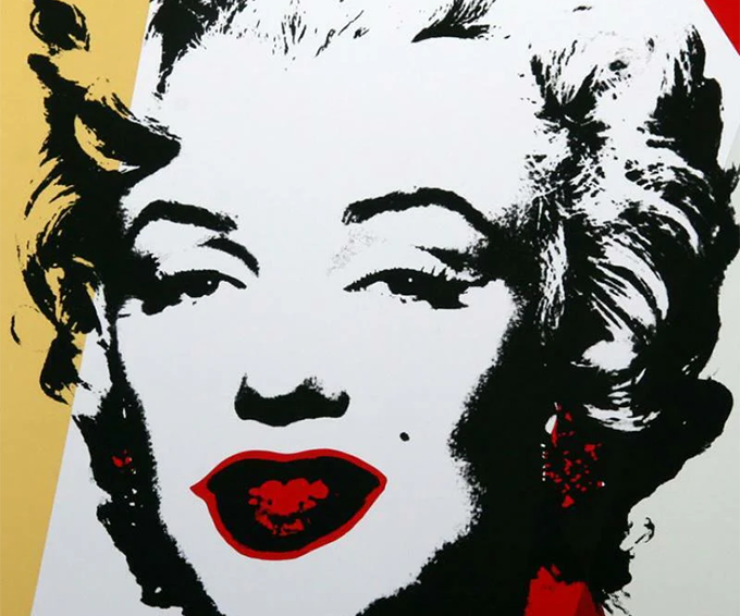 Andy Warhol Marilyn Monroe pop art print in black, white, red, and yellow